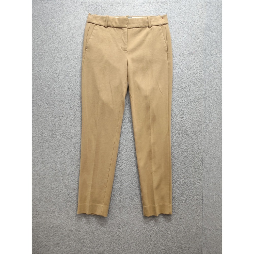 J Crew Women Dress Pant 8 Beige Herringbone Ankle Slash Pockets Stretch Formal
